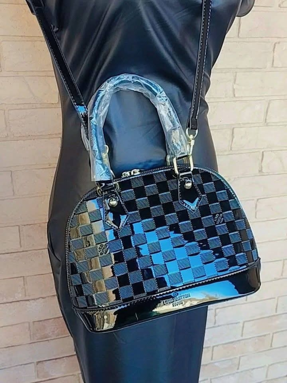 Louis Vuitton Black Patent Checkered Dome Satchel - Women's Shoulder Bag
